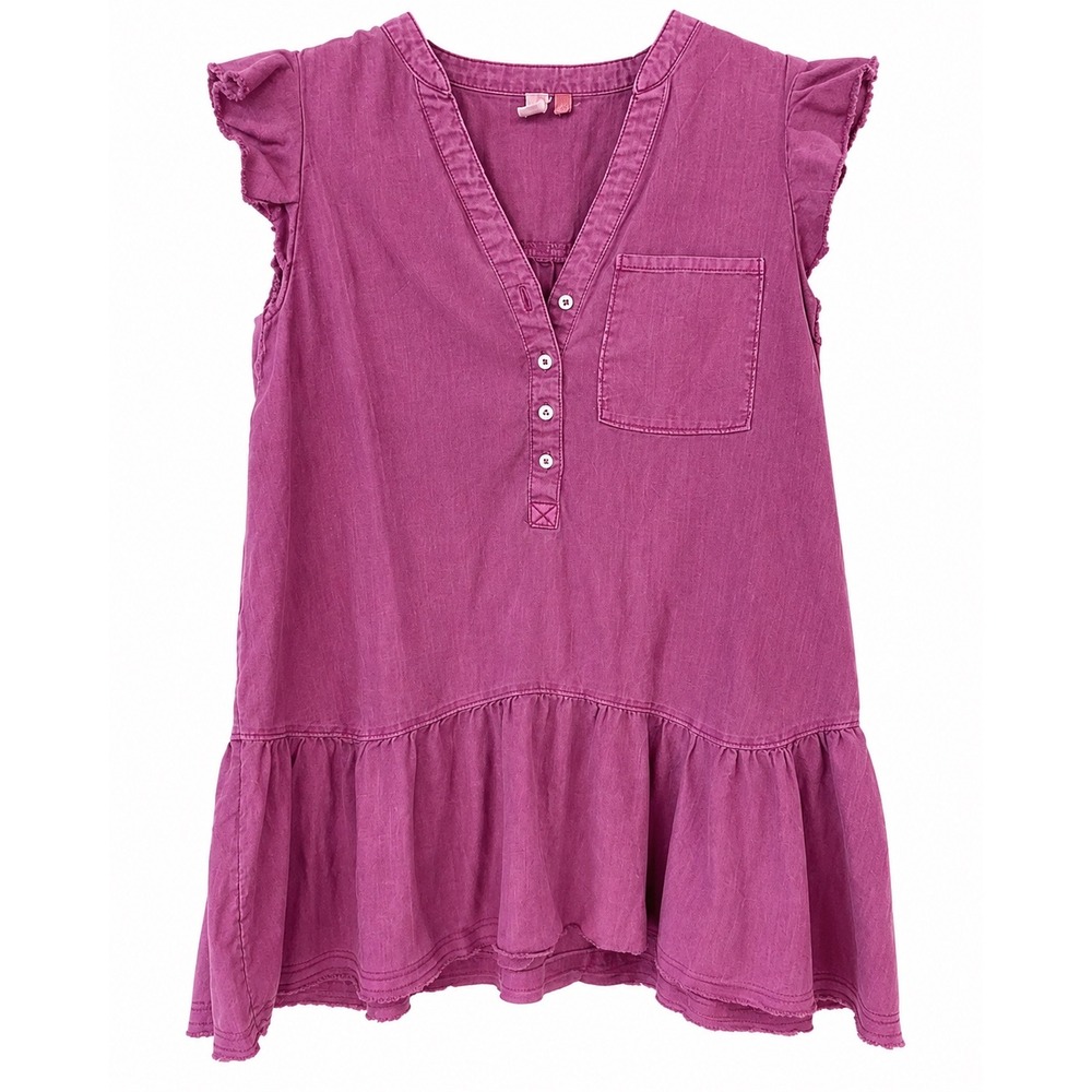 Anthropologie Pilcro Lilac Petal Denim Ruffle Henley Top LP Purple